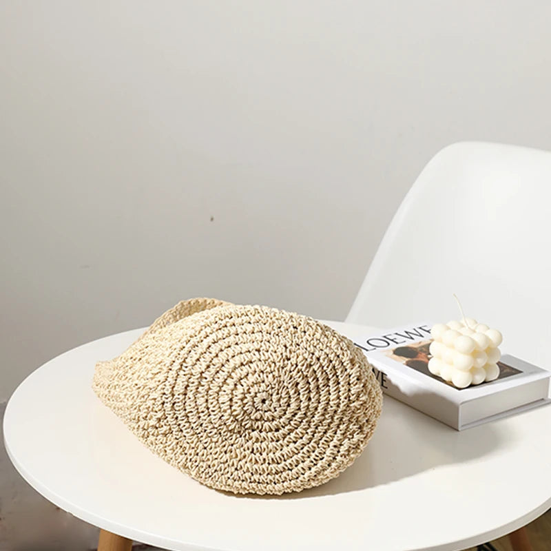 Hand-Woven Straw Bucket Bag Seaside Beach Vacation