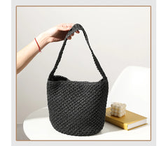 Hand-Woven Straw Bucket Bag Seaside Beach Vacation