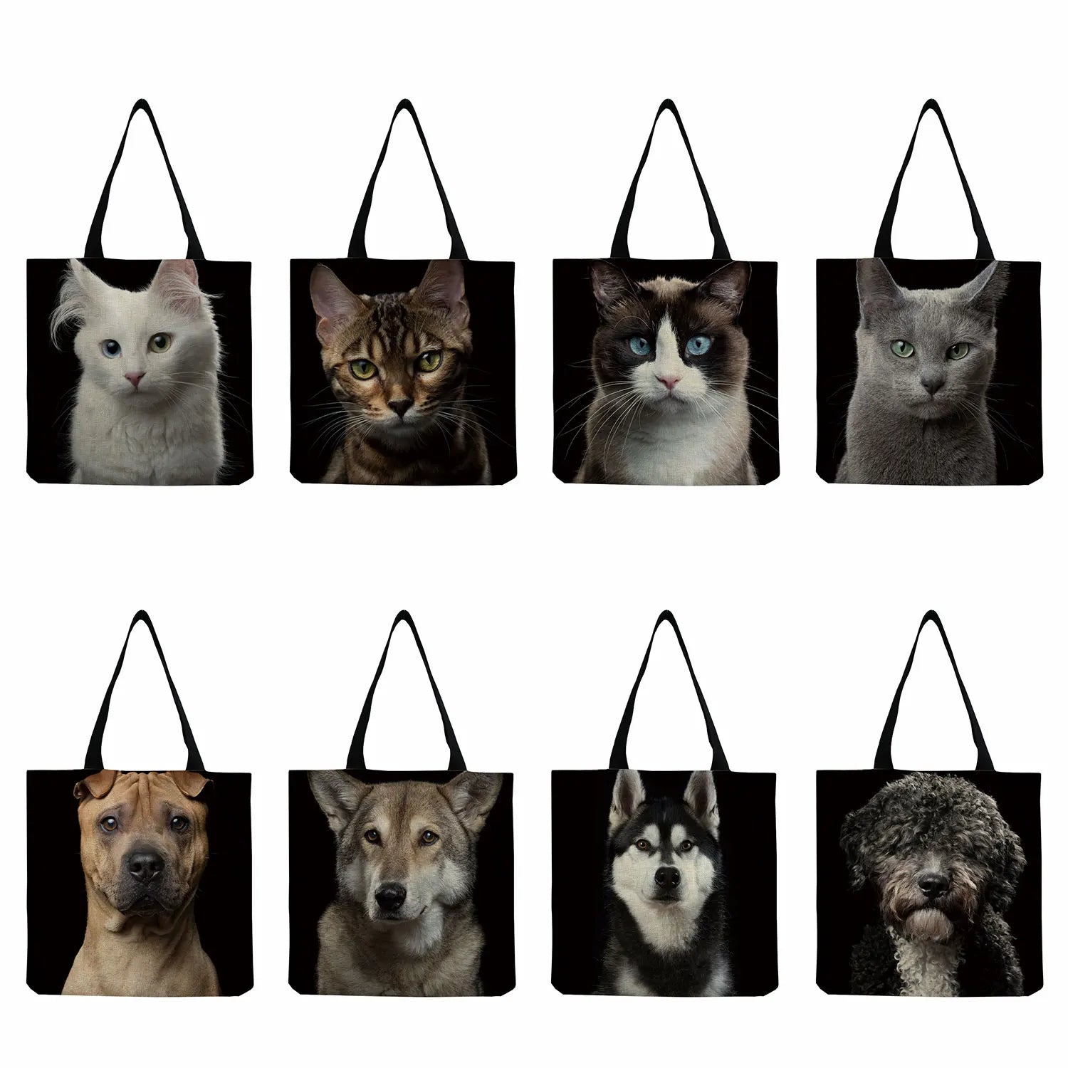 Funny Cat & Dog Eco-Friendly Shopper Bag - Portable Shoulder Tote