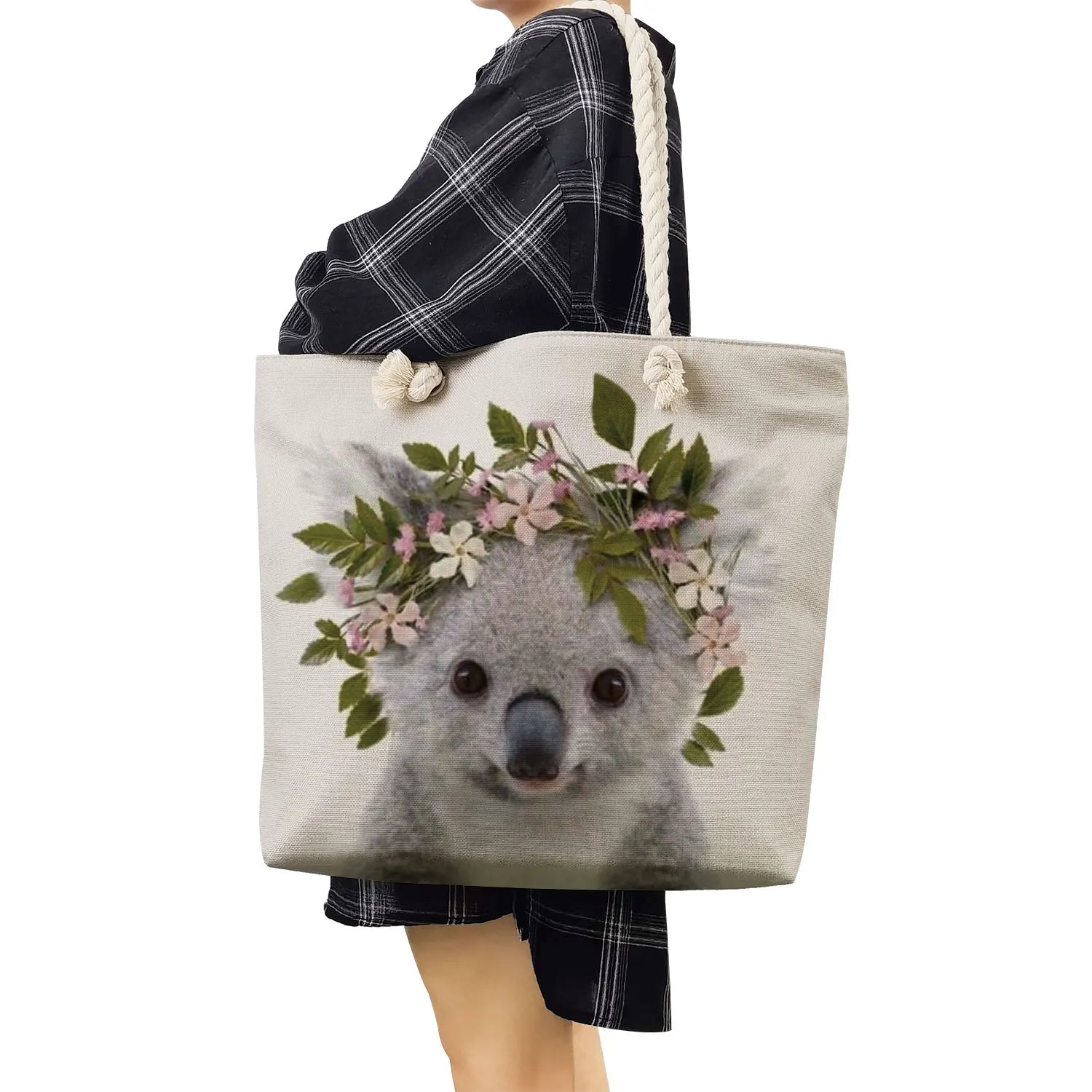 Animal Series Linen Tote Bag Fox Elephant Printed