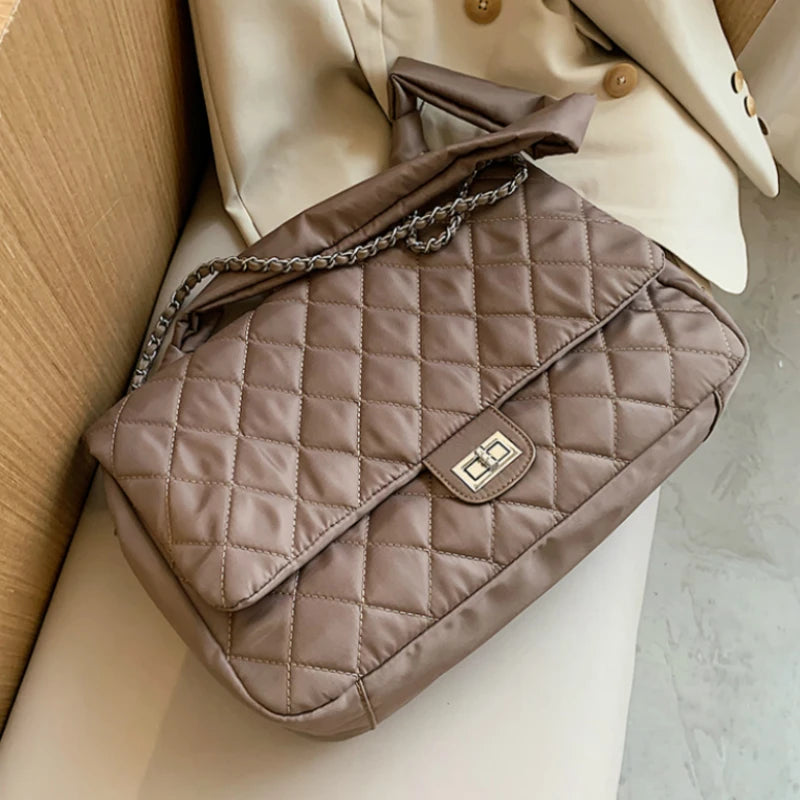 Retro Ladies Tote Bag Diamond Lattice Shoulder Bag