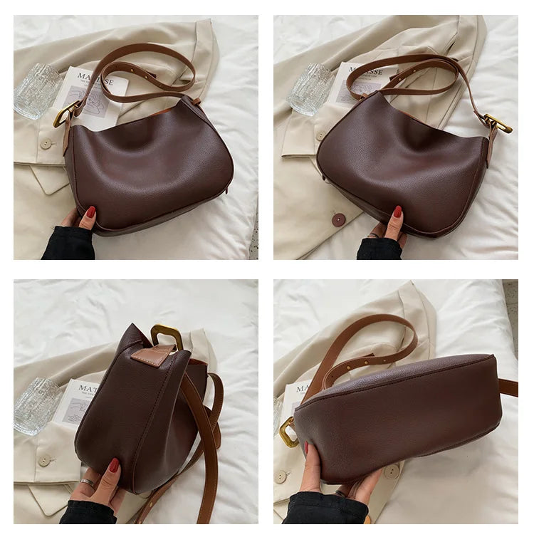 Vintage Leather Shoulder Bag Large Capacity Tote Women Casual Hobos Bag