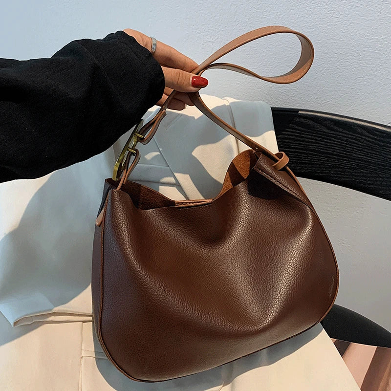 Vintage Leather Shoulder Bag Large Capacity Tote Women Casual Hobos Bag