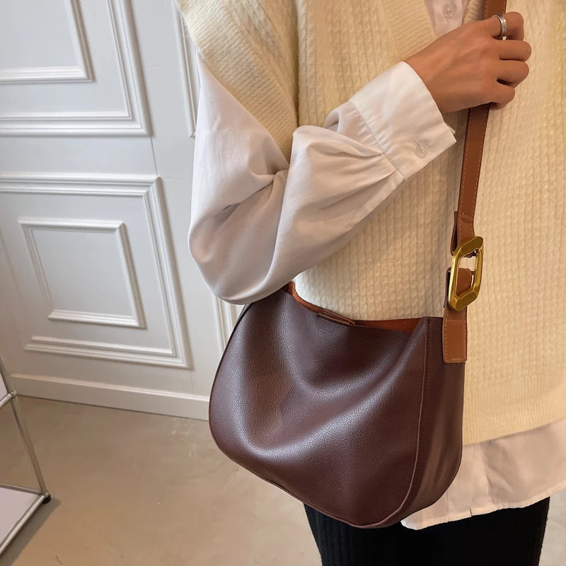 Vintage Leather Shoulder Bag Large Capacity Tote Women Casual Hobos Bag