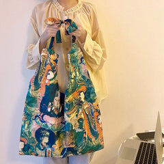 Retro Painted Girl Canvas Bag Shoulder Bags Large Capacity