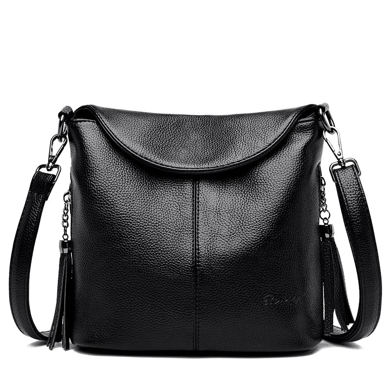 Tassel Bucket Bag Soft Leather Crossbody Bag for Women