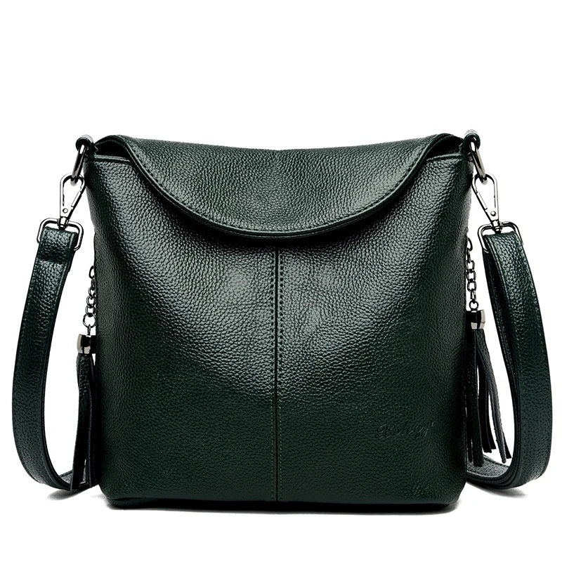 Tassel Bucket Bag Soft Leather Crossbody Bag for Women
