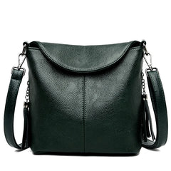 Tassel Bucket Bag Soft Leather Crossbody Bag for Women
