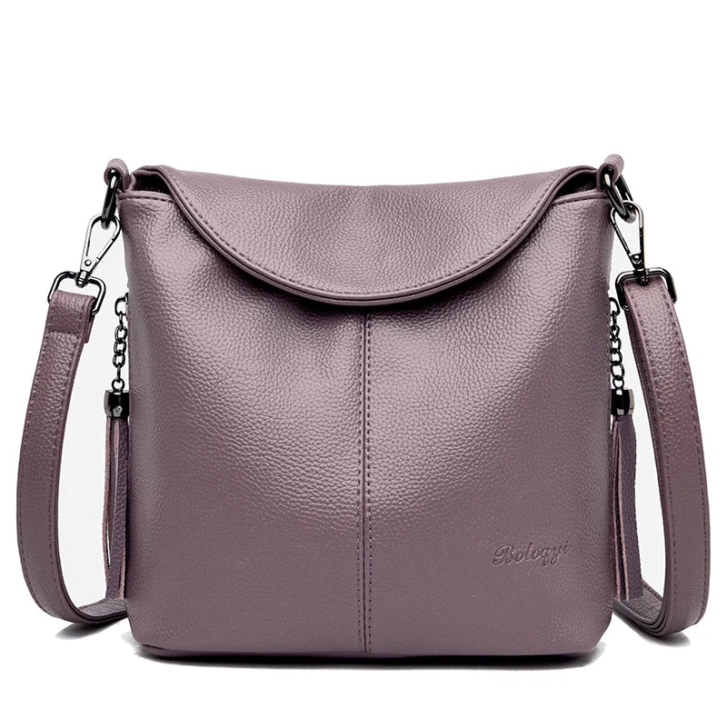 Tassel Bucket Bag Soft Leather Crossbody Bag for Women