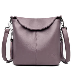 Tassel Bucket Bag Soft Leather Crossbody Bag for Women