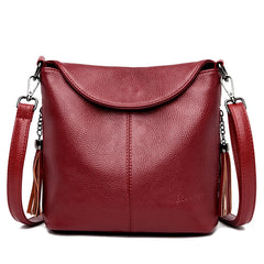 Tassel Bucket Bag Soft Leather Crossbody Bag for Women