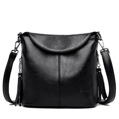 Tassel Bucket Bag Soft Leather Crossbody Bag for Women