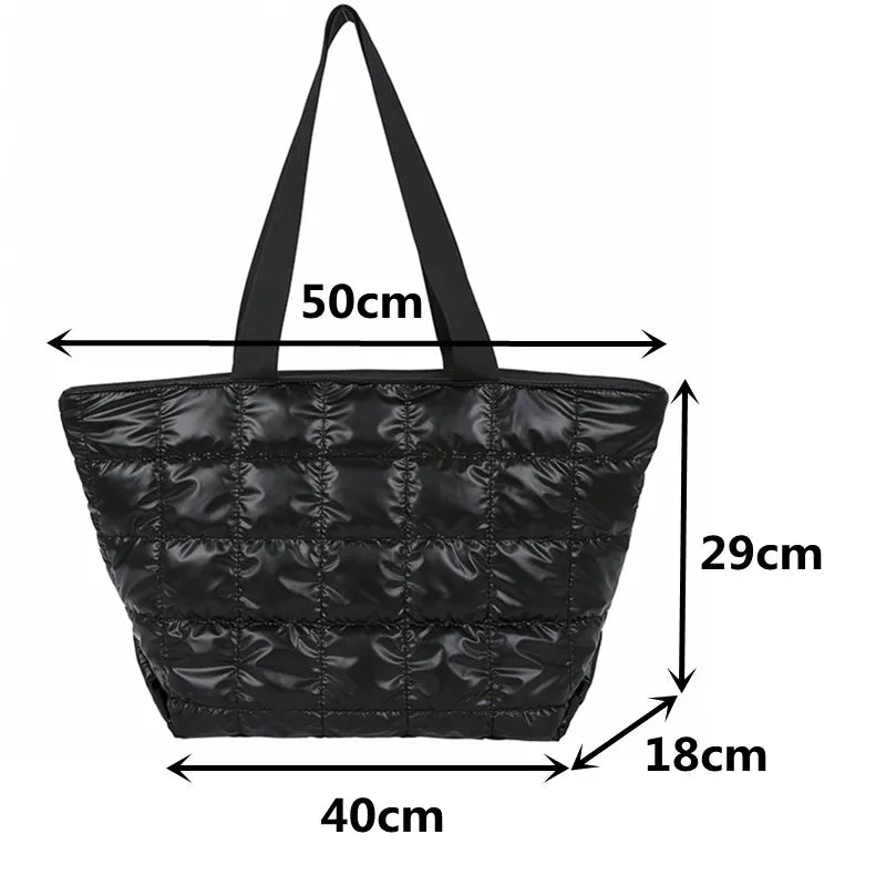 Winter Women Down Feather Padded Shoulder Bag High Capacity Shopper Bag