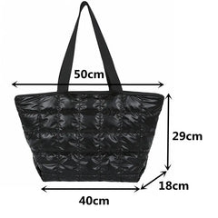 Winter Women Down Feather Padded Shoulder Bag High Capacity Shopper Bag