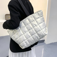 Winter Women Down Feather Padded Shoulder Bag High Capacity Shopper Bag