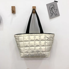 Winter Women Down Feather Padded Shoulder Bag High Capacity Shopper Bag