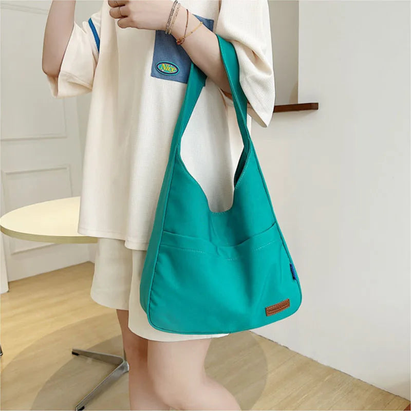 Canvas Shoulder Bag Women Solid Summer Tote Books Evening Shopper
