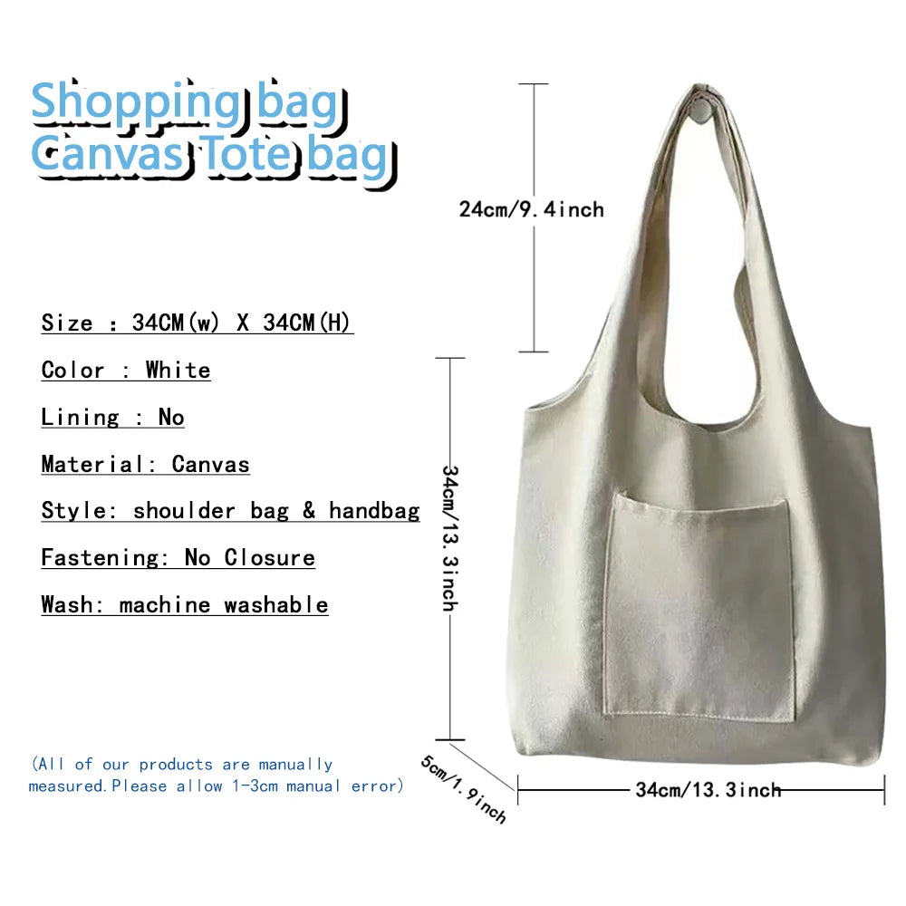 Cartoon Pattern Print Beige Canvas Tote Bag