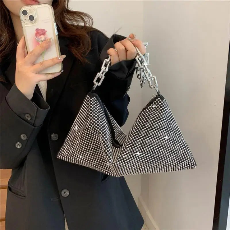 Women's Rhinestone Shoulder Bag Pu Leather Tote Handbags