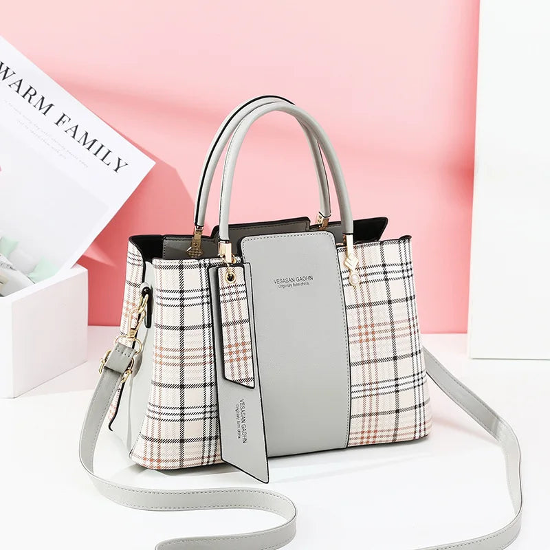Plaid Stitching Handbag Large Capacity Shoulder Bag