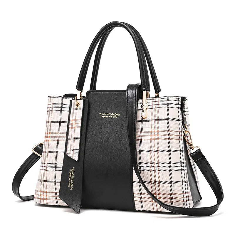 Plaid Stitching Handbag Large Capacity Shoulder Bag