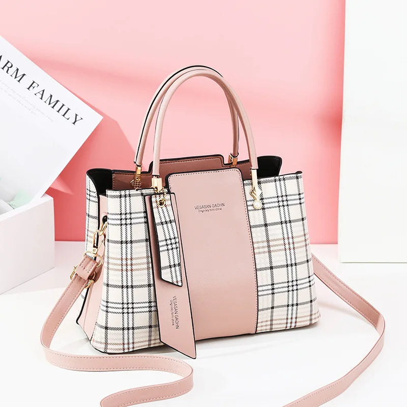 Plaid Stitching Handbag Large Capacity Shoulder Bag