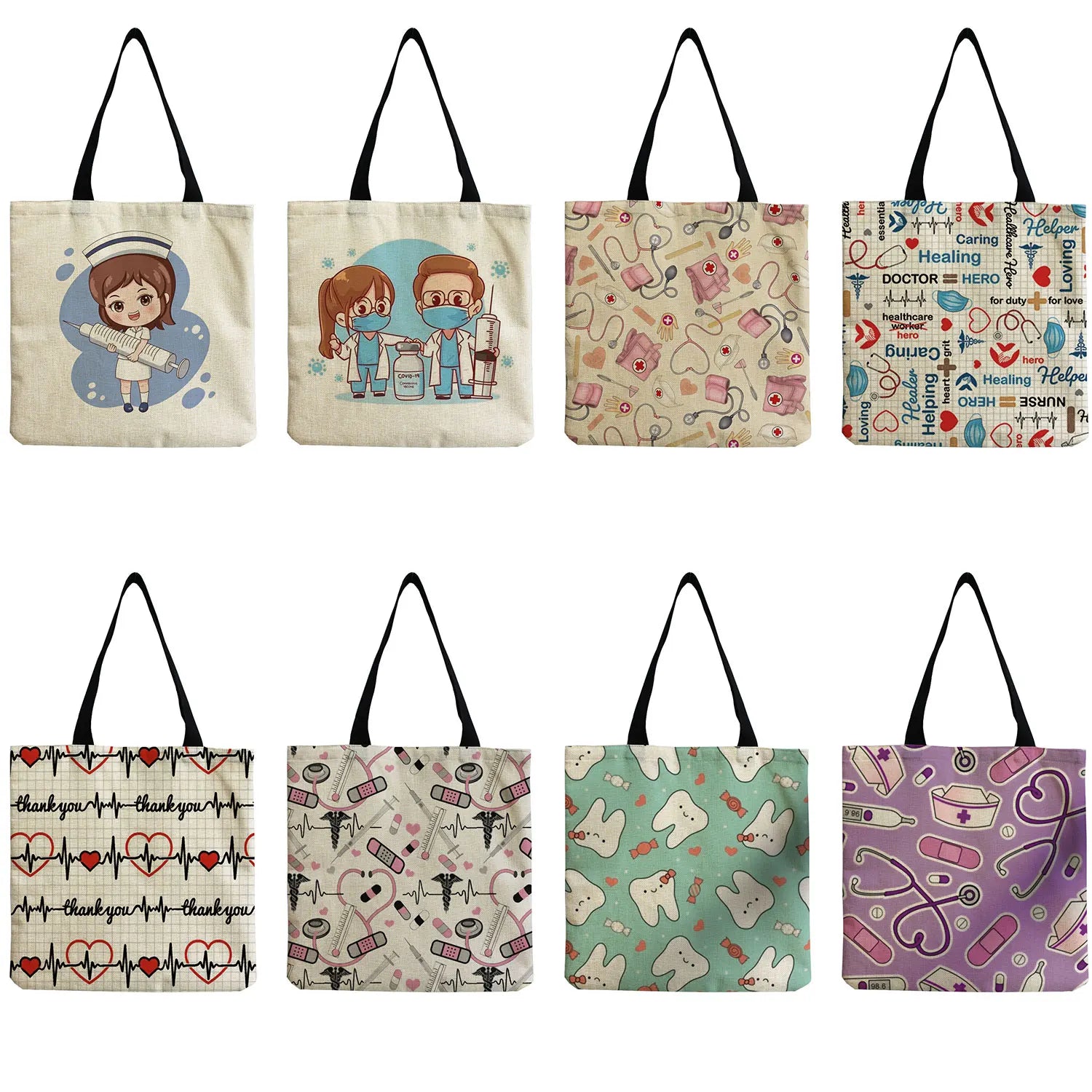 Eco Reusable Foldable Travel Tote Bag Nurse Print Shoulder Bag High Capacity