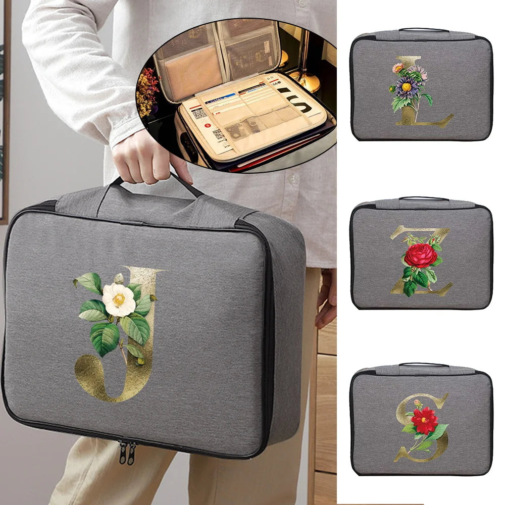 Travel Bag Organizer Waterproof Golden Flower Print Briefcase