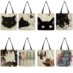 Cat Tote Shopping Shoulder Bag Lady High Capacity Cartoon Animal Women Eco Frien