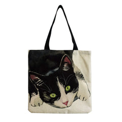 Cat Tote Shopping Shoulder Bag Lady High Capacity Cartoon Animal Women Eco Frien