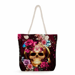 Halloween Skull Of The Dead Floral Print Shopping Bag Women's Shoulder Bags
