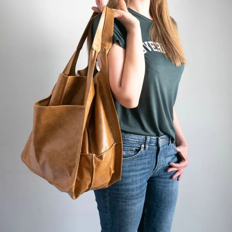 Soft Leather Oversized Shoulder Bag for Women