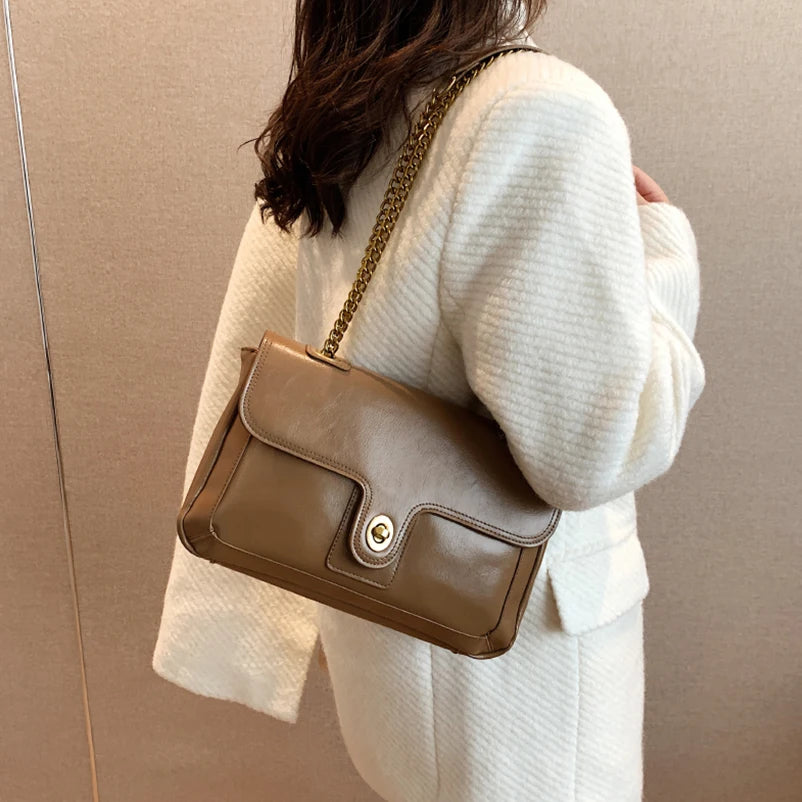 Large PU Leather Shoulder Bag Chains Messenger Handbag Women Ladies