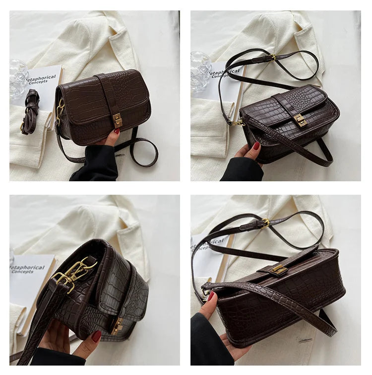 Stone Pattern Flap Hasp Shoulder Bag Brown Female Crossbody Bags