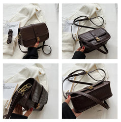 Stone Pattern Flap Hasp Shoulder Bag Brown Female Crossbody Bags