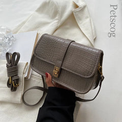 Stone Pattern Flap Hasp Shoulder Bag Brown Female Crossbody Bags