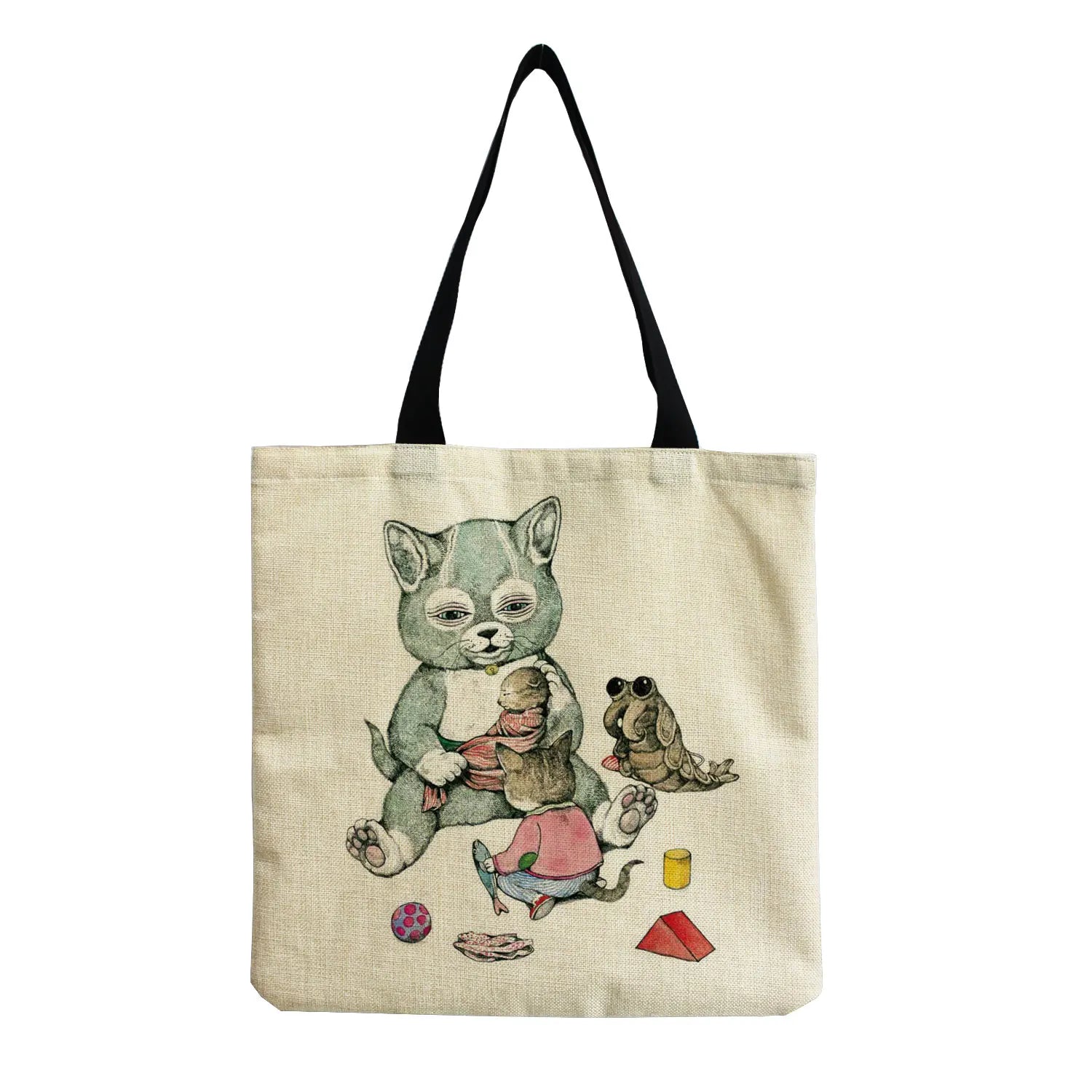 Cartoon Cat Tote Bag High Capacity Foldable Beach Shoulder Bag