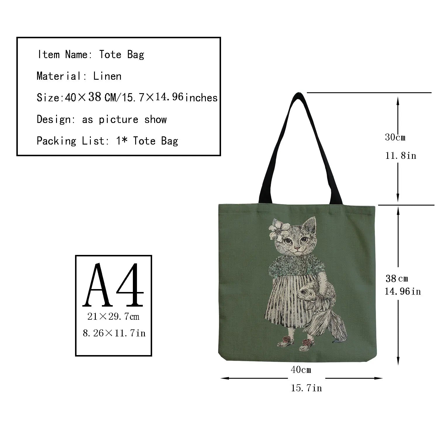 Cartoon Cat Tote Bag High Capacity Foldable Beach Shoulder Bag