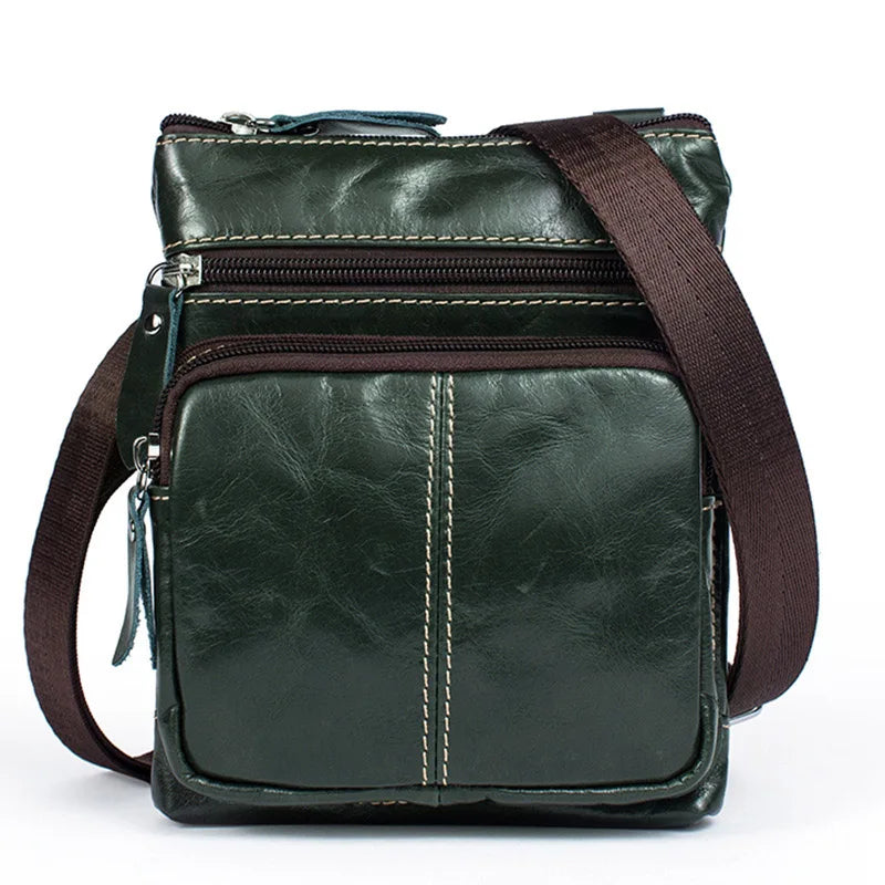 Men's Leather Messenger Bag Small Flap Crossbody