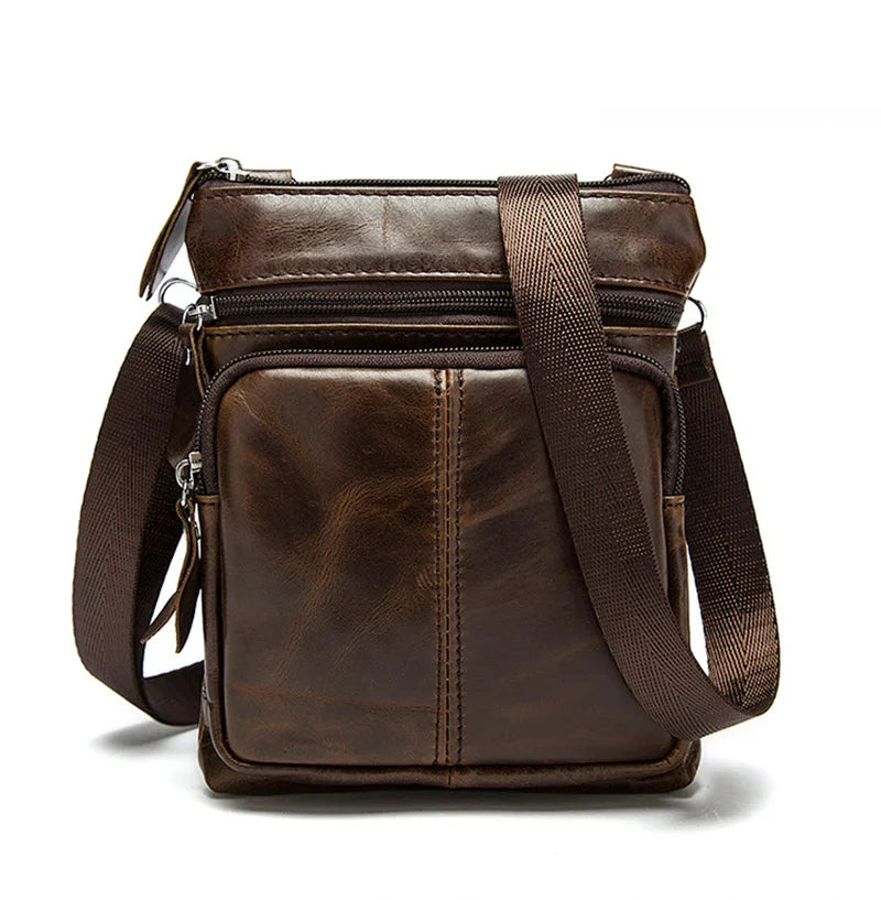 Men's Leather Messenger Bag Small Flap Crossbody