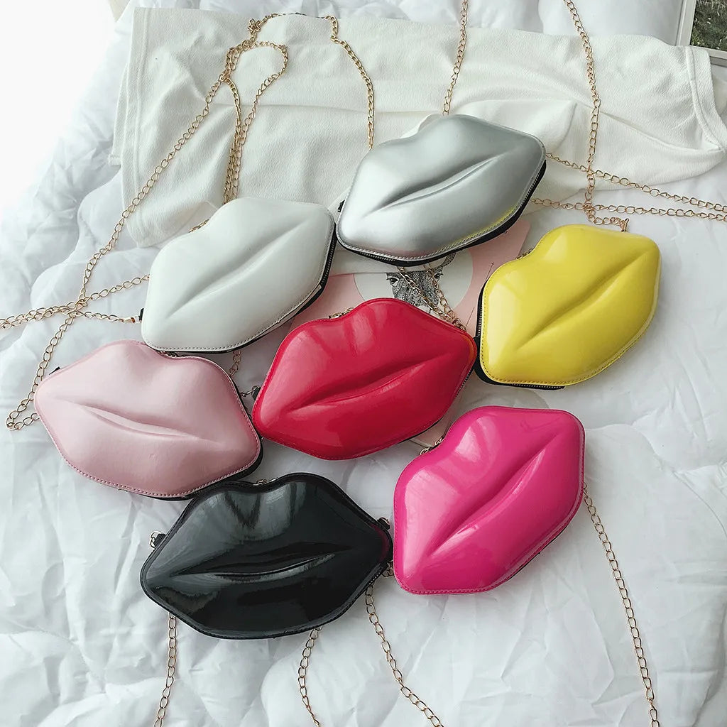 Sexy Lips Style PU Ladies Clutch Bag Chain Purse Shoulder Bag Handbag
