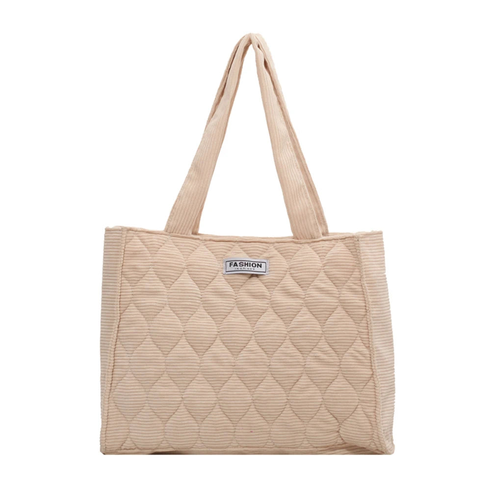 Corduroy Tote Casual Handbag Soft Reusable Solid Female Shopping Bag
