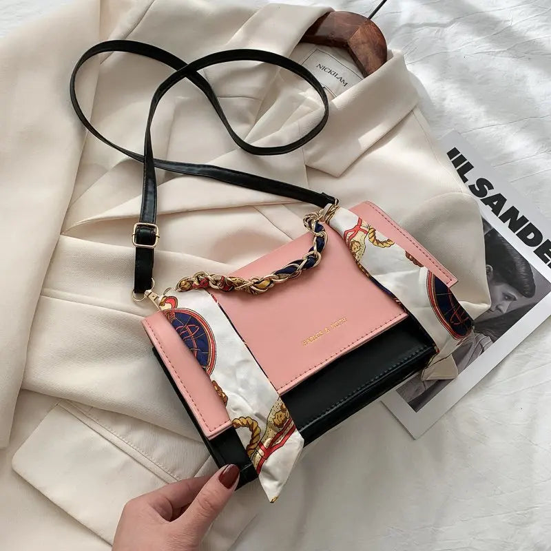 2021 Women's Handbag Shoulder Messenger with Silk Scarf Chain