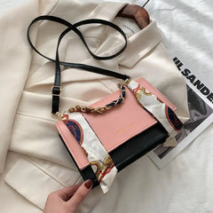 2021 Women's Handbag Shoulder Messenger with Silk Scarf Chain