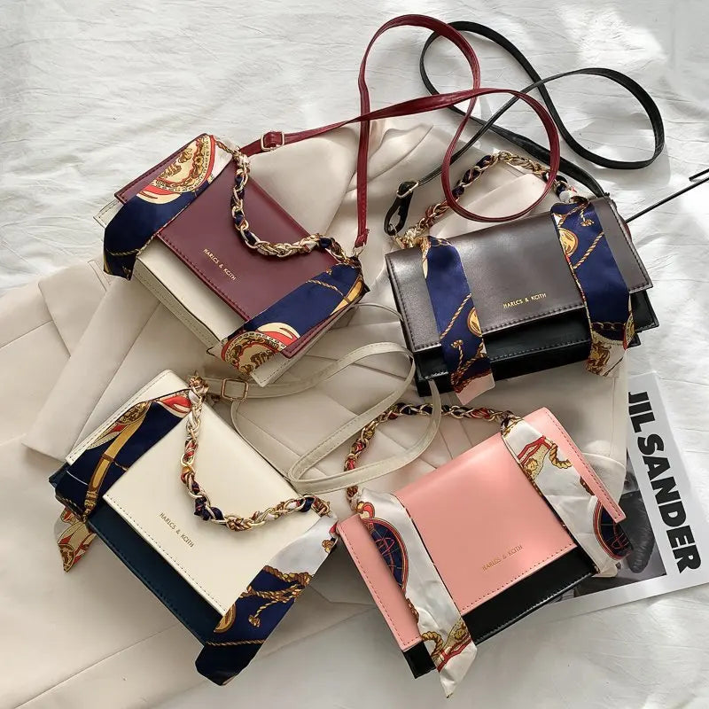 2021 Women's Handbag Shoulder Messenger with Silk Scarf Chain
