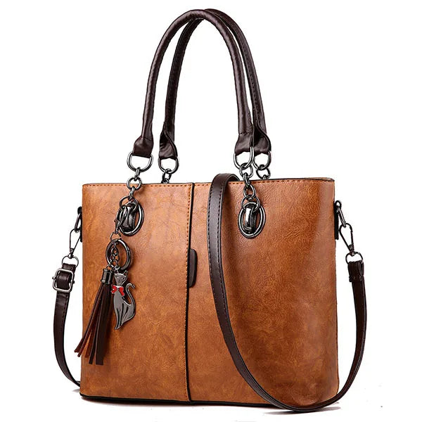 Women Leather Tassel Crossbody Shoulder Bag Solid Color