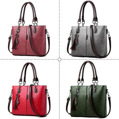 Women Leather Tassel Crossbody Shoulder Bag Solid Color