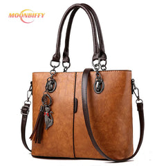 Women Leather Tassel Crossbody Shoulder Bag Solid Color
