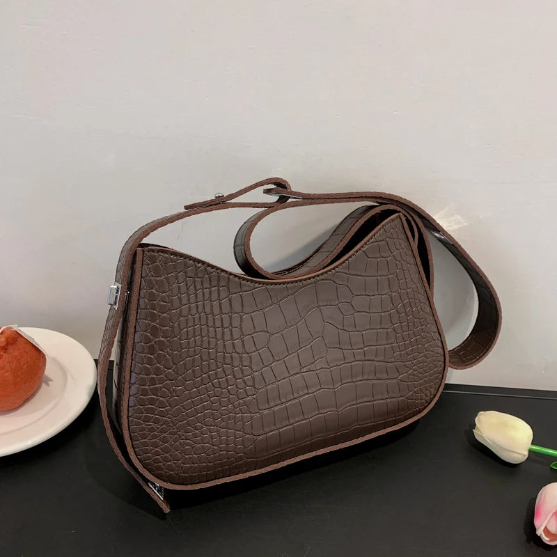 Stone Pattern Crossbody Bags Ladies Vintage Leather Shoulder Bags