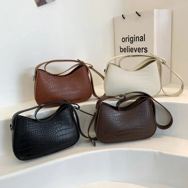 Stone Pattern Crossbody Bags Ladies Vintage Leather Shoulder Bags
